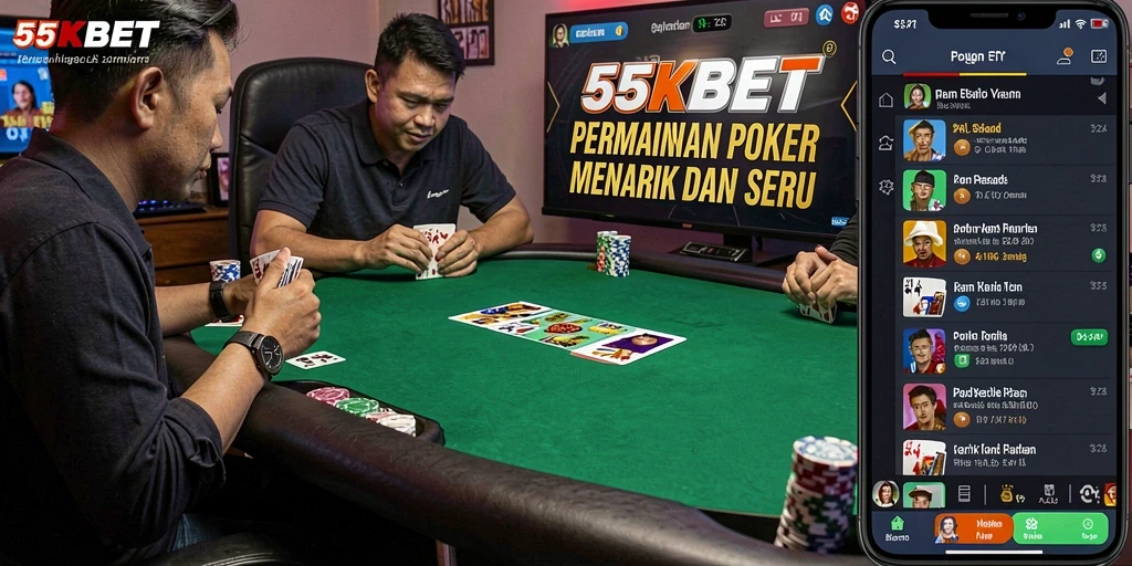 Tampilan gameplay seru dari 55KBET yang penuh aksi Poker.