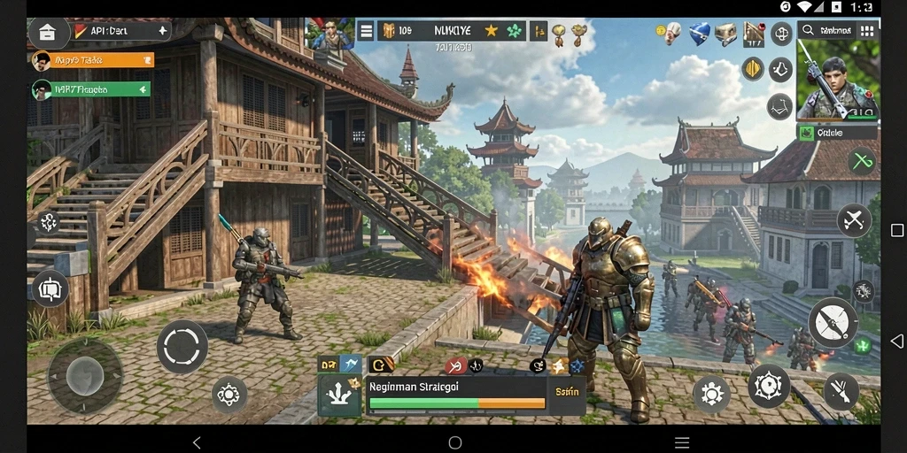 Tangkapan layar utama API77 menampilkan pertempuran strategi yang intens di battlefield.