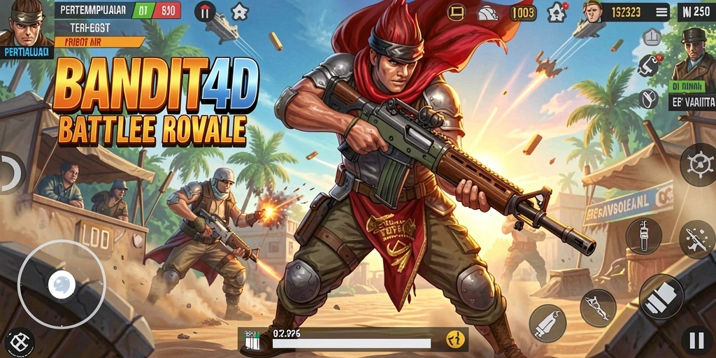 Screenshot BANDIT4D menampilkan aksi pertempuran seru di medan perang.