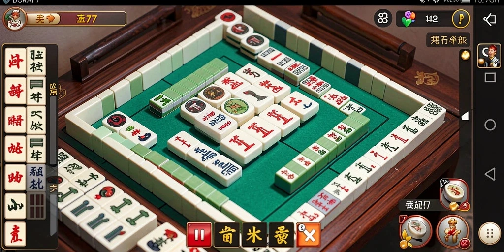 Tampilan gameplay DORA77 dengan ubin Mahjong yang berwarna-warni.