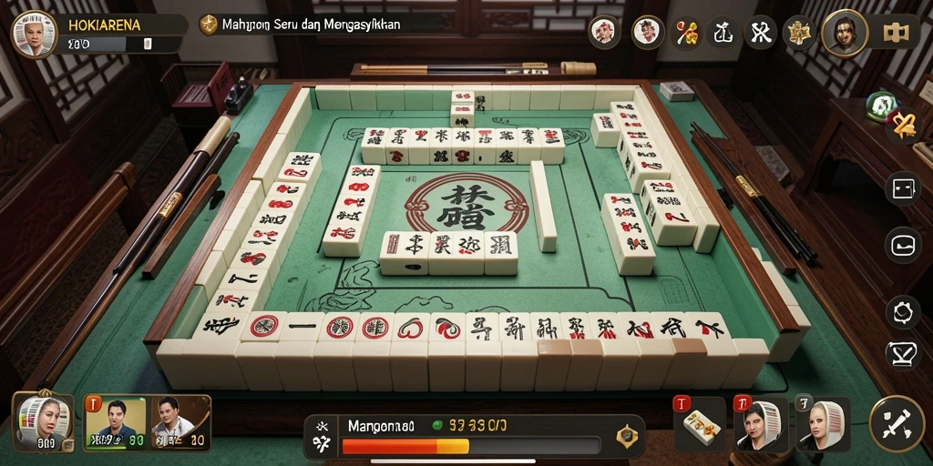 Screenshot HOKIARENA menampilkan gameplay Mahjong yang menarik.