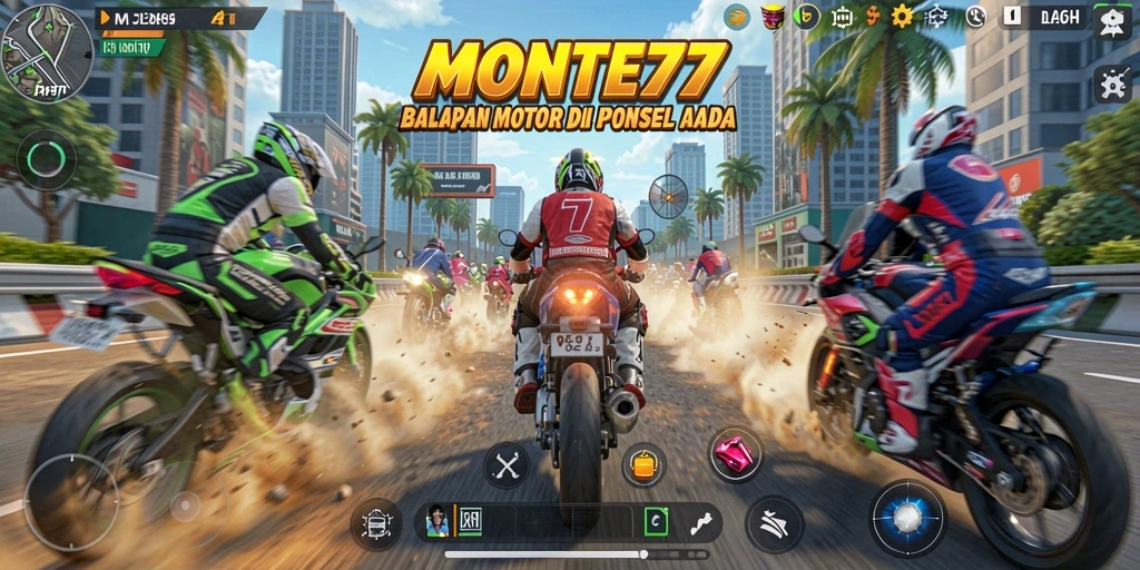 Tampilan aksi balapan motor yang mendebarkan di MONTE77.
