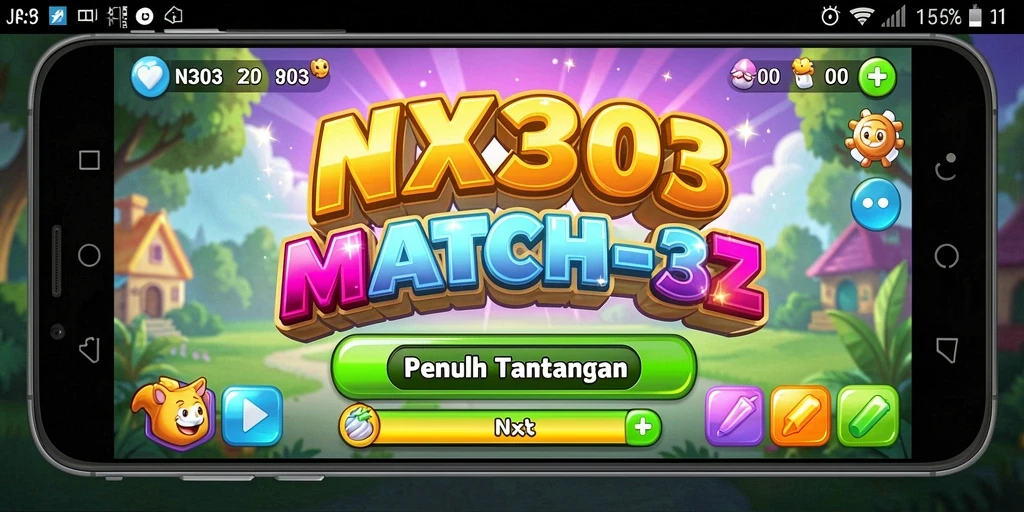 Screenshot gameplay NX303 menampilkan keseruan mencocokkan objek berwarna.