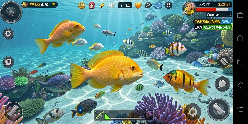 Gameplay menegangkan dengan berbagai jenis ikan yang siap ditangkap.