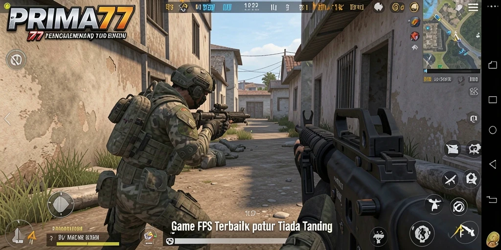 Screenshot PRIMA77 menampilkan gameplay seru dalam pertempuran FPS.