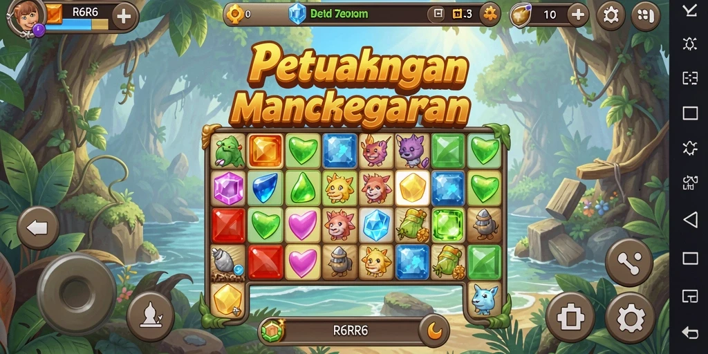 Tampilan menarik gameplay Match-3 R6R6 yang penuh warna.