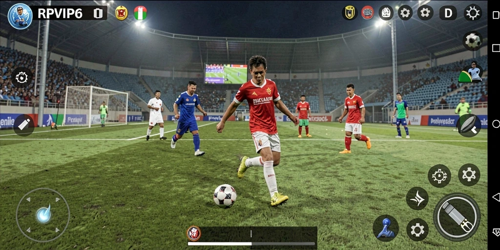 Tampilan gameplay RPVIP6 yang mendebarkan dalam pertandingan sepak bola.
