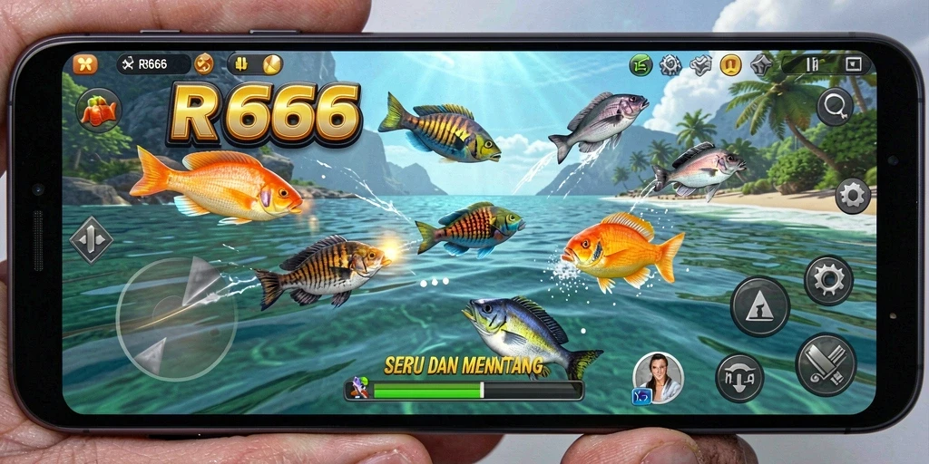 Screenshot gameplay <strong>RR666</strong> menampilkan aksi menembak ikan yang seru.