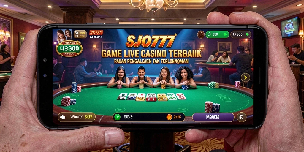 Screenshot SJO777 menampilkan dealer langsung dan permainan yang menarik.