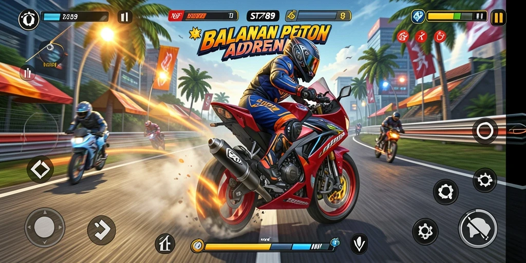 Gameplay balapan motor yang mendebarkan dan penuh aksi.