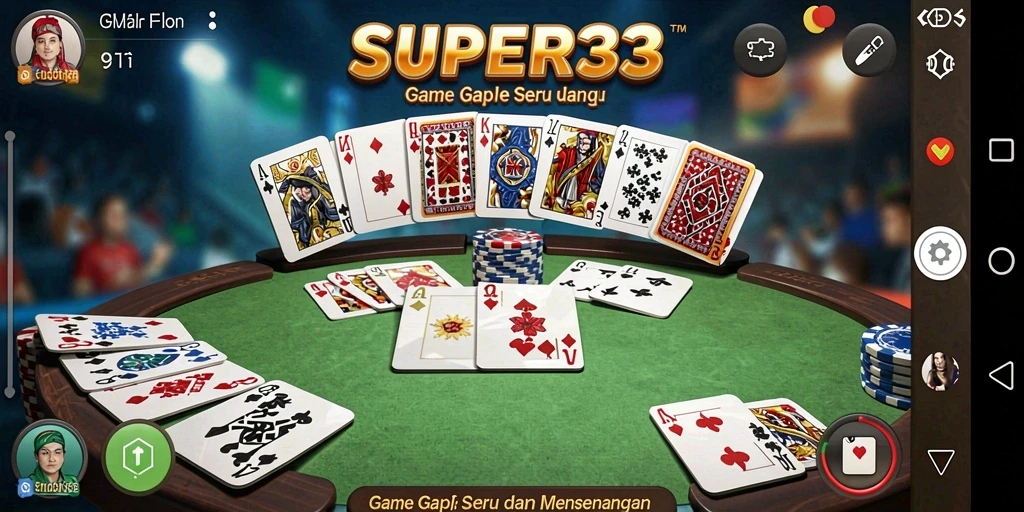 Screenshot gameplay SUPER33 yang menampilkan keseruan bermain Gaple.