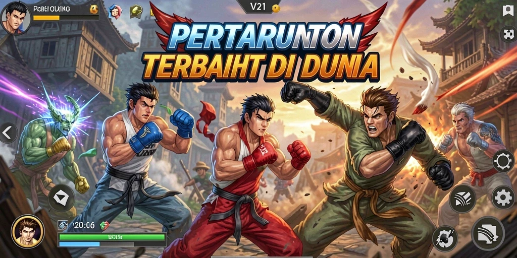 Tampilan gameplay V21 yang mendebarkan dalam pertarungan Fighting.
