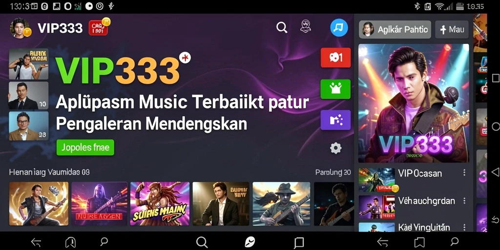 Screenshot menunjukkan antarmuka menarik dan fitur gameplay aplikasi musik.