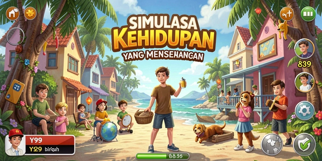 Screenshot gameplay Y89 yang menampilkan aktifitas karakter dalam dunia simulasi.